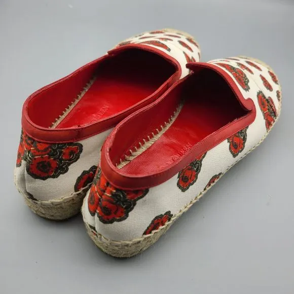 Alexander McQueen shoes flats Canvas Poppy Print Espadrille Red Ivory 10 EUR 41
