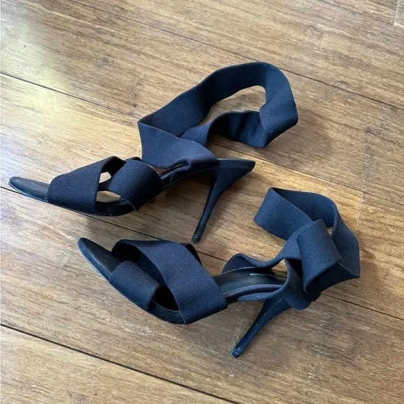 Alexander Wang Black Canvas Wrap Leather Heels Sz 8.5