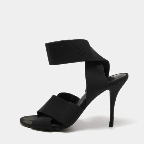 Alexander Wang Black Canvas Wrap Leather Heels Sz 8.5