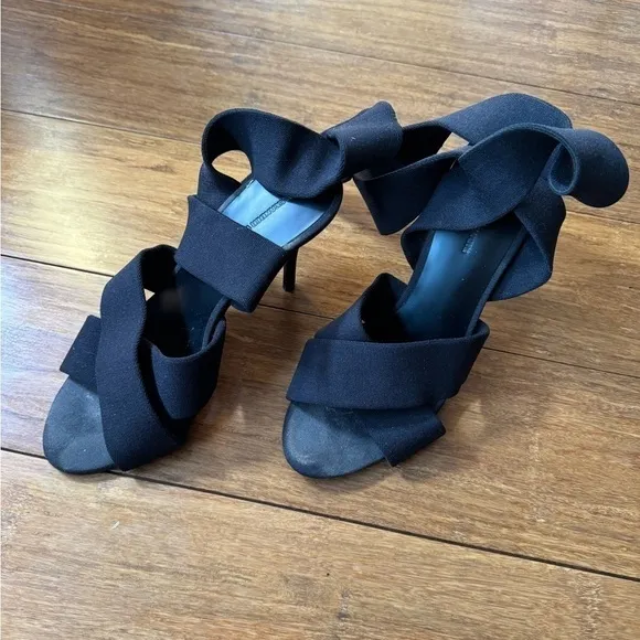 Alexander Wang Black Canvas Wrap Leather Heels Sz 8.5