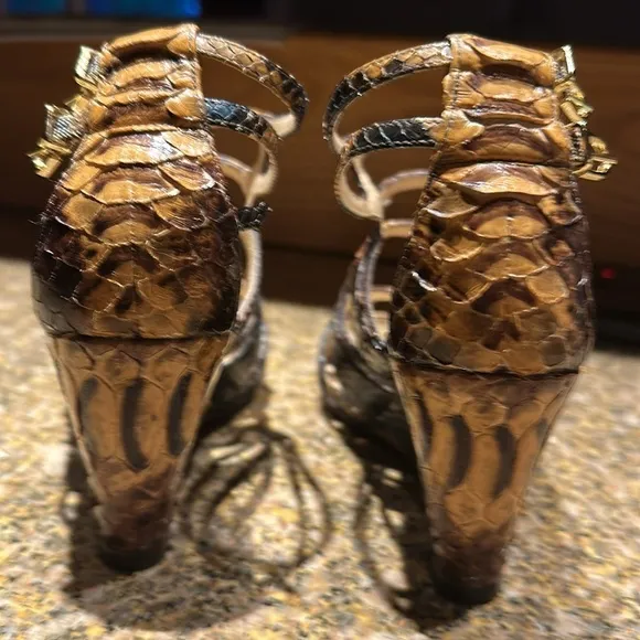 Alexandre Birman Python Strappy Sandals 38 / 8 beautiful wedge 3” high