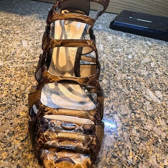 Alexandre Birman Python Strappy Sandals 38 / 8 beautiful wedge 3” high