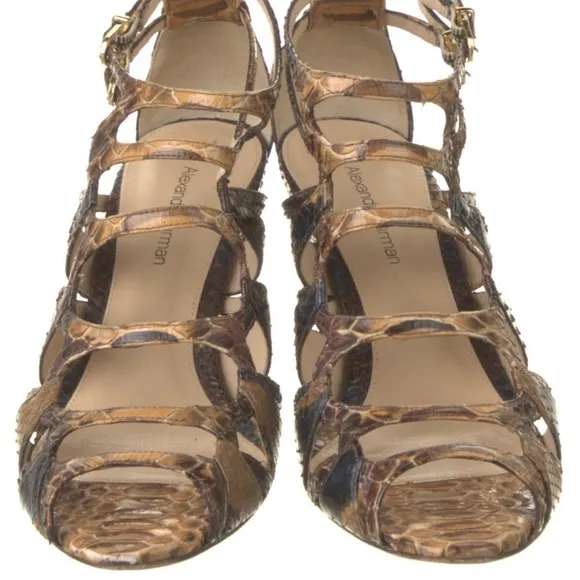 Alexandre Birman Python Strappy Sandals 38 / 8 beautiful wedge 3” high