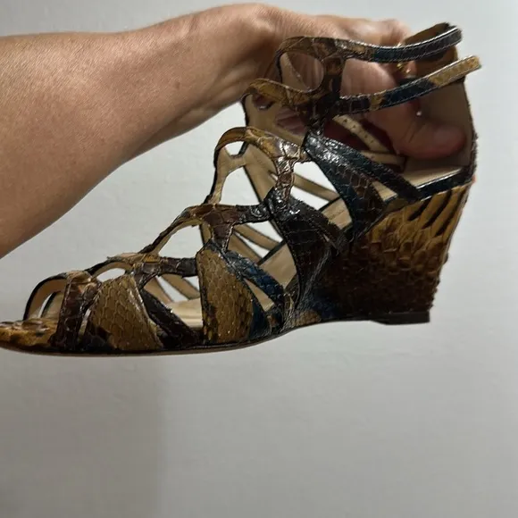 Alexandre Birman Python Strappy Sandals 38 / 8 beautiful wedge 3” high