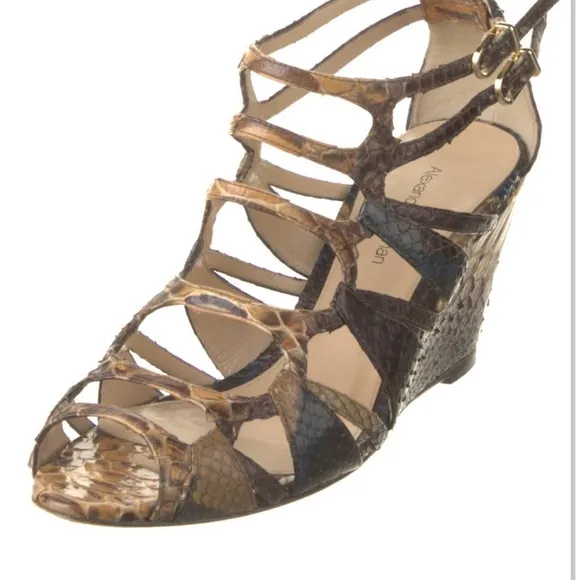 Alexandre Birman Python Strappy Sandals 38 / 8 beautiful wedge 3” high