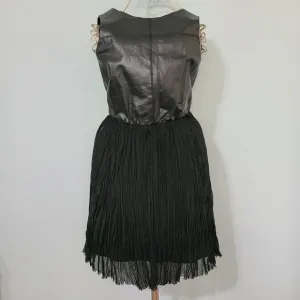 Alice   Olivia Black Leather Silk Dress‎ size 4