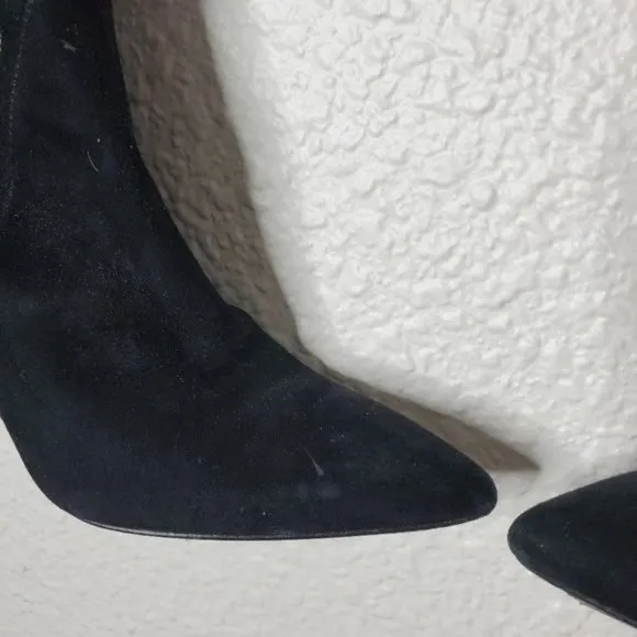 Alice   Olivia Corin Embroidered Suede Tall Heeled Boots Black Womens Size 5