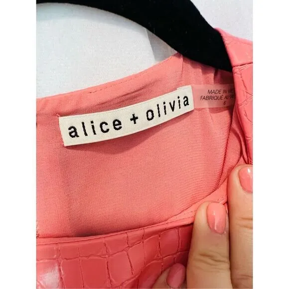 Alice   Olivia Women's Pink Croc-Embossed Faux Leather Mini Dress Size 6 NWOT