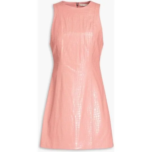 Alice   Olivia Women's Pink Croc-Embossed Faux Leather Mini Dress Size 6 NWOT