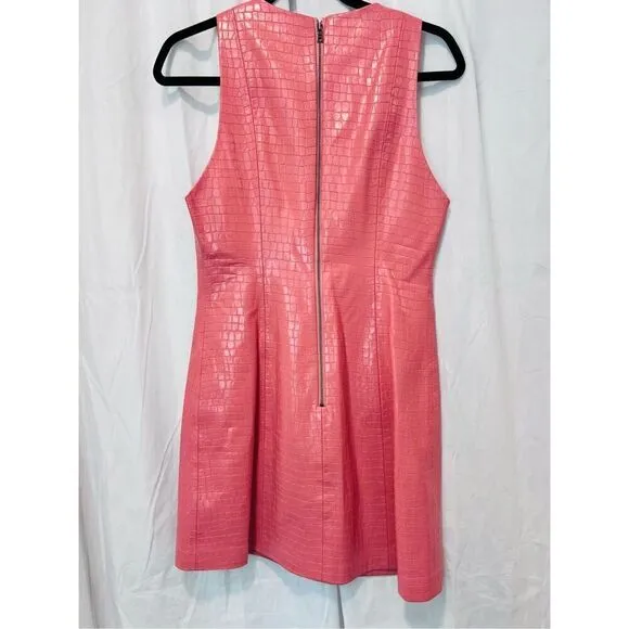 Alice   Olivia Women's Pink Croc-Embossed Faux Leather Mini Dress Size 6 NWOT