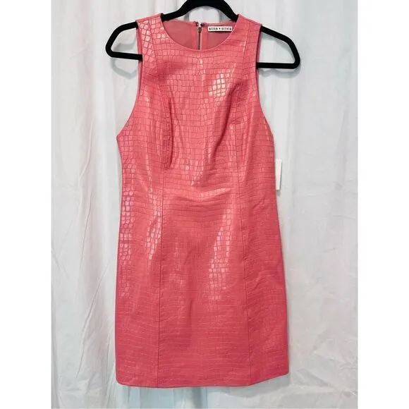 Alice   Olivia Women's Pink Croc-Embossed Faux Leather Mini Dress Size 6 NWOT