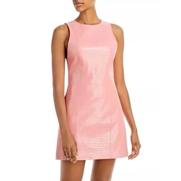 Alice   Olivia Women's Pink Croc-Embossed Faux Leather Mini Dress Size 6 NWOT
