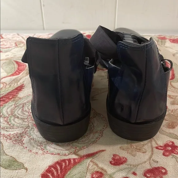 All Black Navy Blue Black Nylon Gladiator Straps Heeled Slip On Shoes