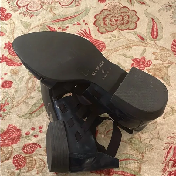 All Black Navy Blue Black Nylon Gladiator Straps Heeled Slip On Shoes