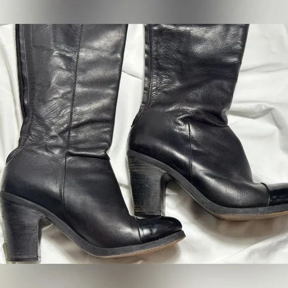 All Saints Black Leather Tall Boots Shoes Heels Women Size 8 1/2 Great Shape!
