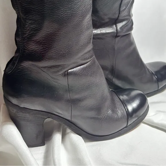 All Saints Black Leather Tall Boots Shoes Heels Women Size 8 1/2 Great Shape!