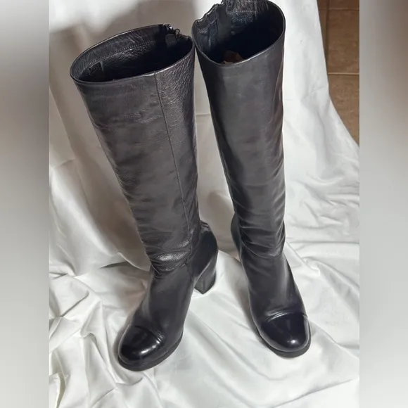 All Saints Black Leather Tall Boots Shoes Heels Women Size 8 1/2 Great Shape!
