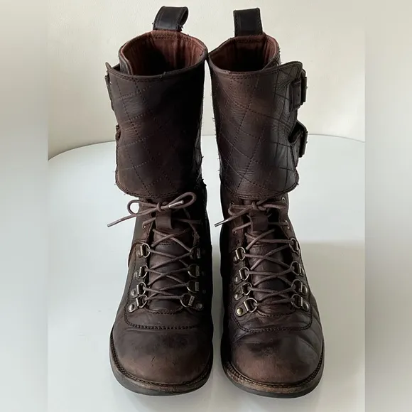 All Saints Demise Alpine Lace Up Brown Combat Military Boots Size EU 37 / US 6.5