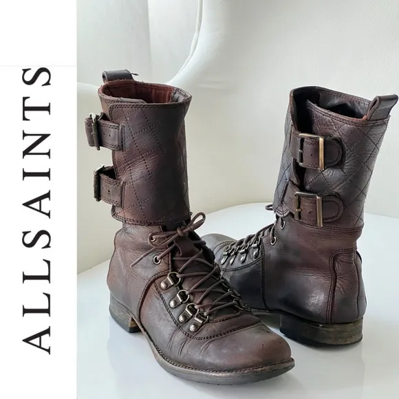 All Saints Demise Alpine Lace Up Brown Combat Military Boots Size EU 37 / US 6.5