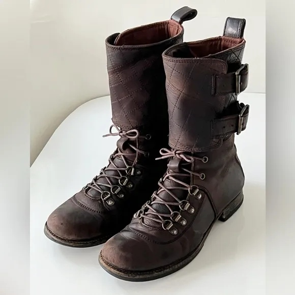 All Saints Demise Alpine Lace Up Brown Combat Military Boots Size EU 37 / US 6.5