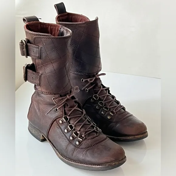 All Saints Demise Alpine Lace Up Brown Combat Military Boots Size EU 37 / US 6.5