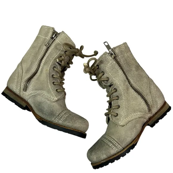 All Saints Spitalfields Jacks Place Moto Combat Boots, Distressed Suede, Size 25