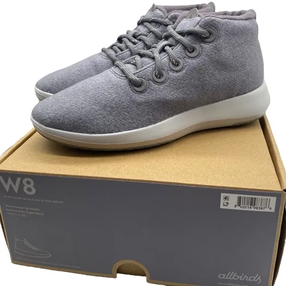 Allbirds Womens Sneakers Runner-Up Mizzle Gray Purple Mid Top Merino Wool Casual