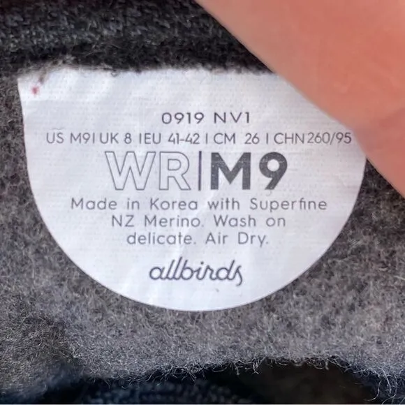 Allbirds Wool Runners Athletic Comfort Running Shoes Natural Black Heather Men 9