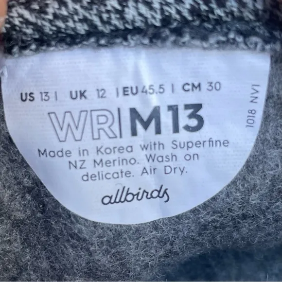 Allbirds Wool Runners Natural Grey Shoes size 13