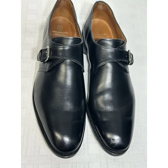 Allen Edmonds 15 D  &quot;Warwick&quot; Single Buckle Strap Black Dress Shoes $425 loafer
