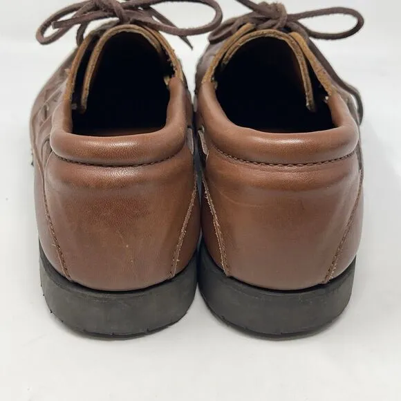 Allen Edmonds Bangor Boat Shoes Mens 10 D Brown Leather 3 Eye Casual Business