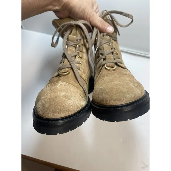 AllSaints Lira Hiker Lace up Combat Suede Boots In Tan Sz 38 New