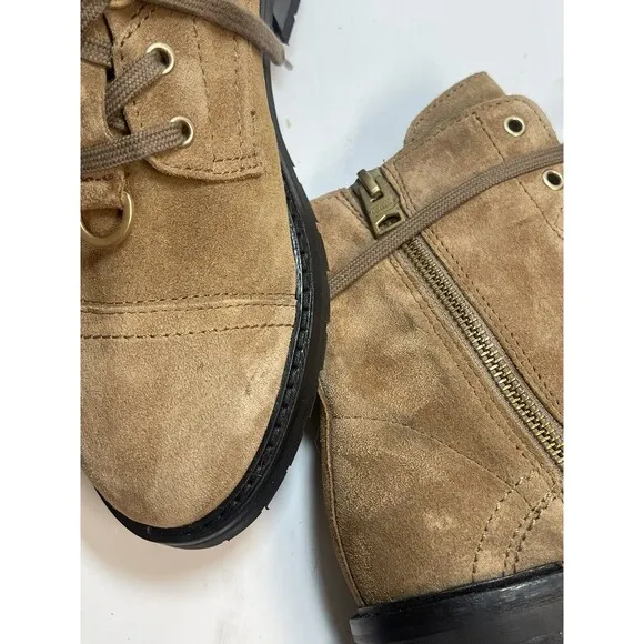 AllSaints Lira Hiker Lace up Combat Suede Boots In Tan Sz 38 New