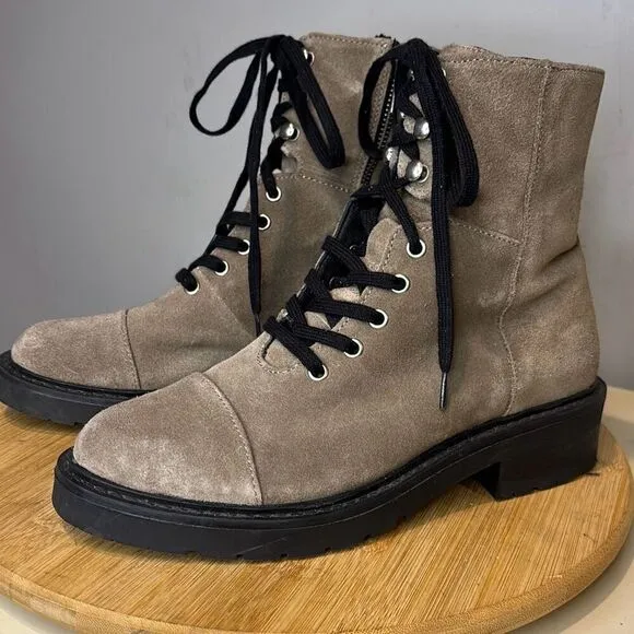 AllSaints Women's Dusty Suede Leather Lace Up Zip Combat Boots Beige Size 7