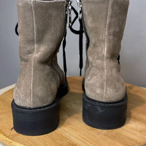 AllSaints Women's Dusty Suede Leather Lace Up Zip Combat Boots Beige Size 7