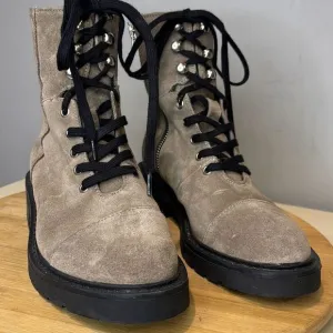 AllSaints Women's Dusty Suede Leather Lace Up Zip Combat Boots Beige Size 7