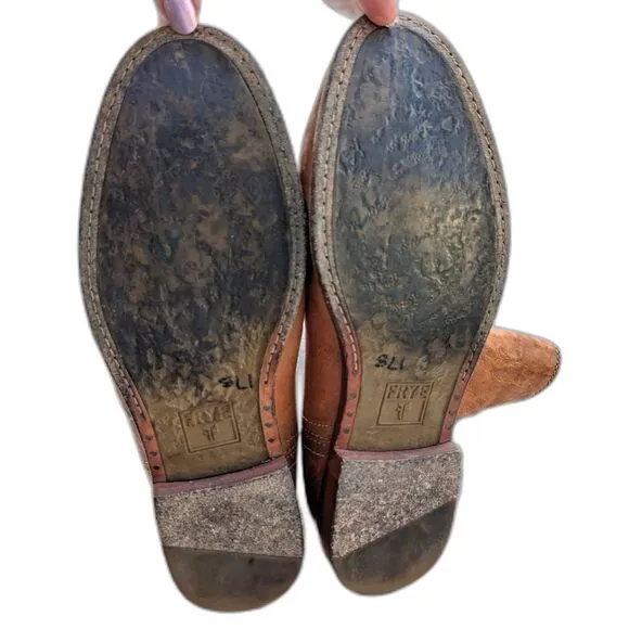 Amazing Weathered FRYE &quot;Ana&quot; Cozy Short Cut Tan Leather Boots/9.5