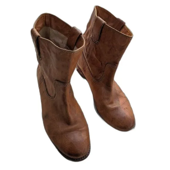 Amazing Weathered FRYE &quot;Ana&quot; Cozy Short Cut Tan Leather Boots/9.5