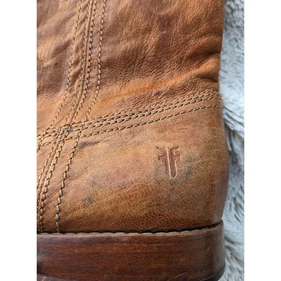 Amazing Weathered FRYE &quot;Ana&quot; Cozy Short Cut Tan Leather Boots/9.5