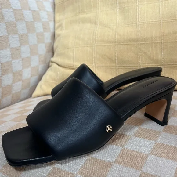 Anine bing Skyler leather block heel sandal black EUC 40 Classic chic