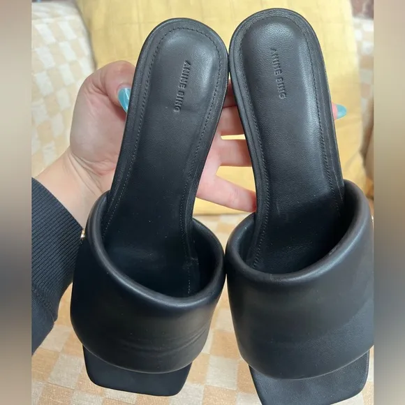 Anine bing Skyler leather block heel sandal black EUC 40 Classic chic