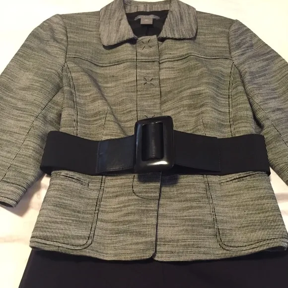 Ann Taylor Belted Jacket.  Black/Gray Size 6 Petite