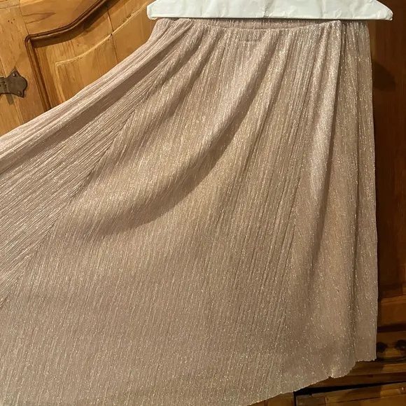 ANTHROPOLOGIE MAEVE METALLIC ROSE GOLD PLEATED ACCORDION MIDI - Size - Medium