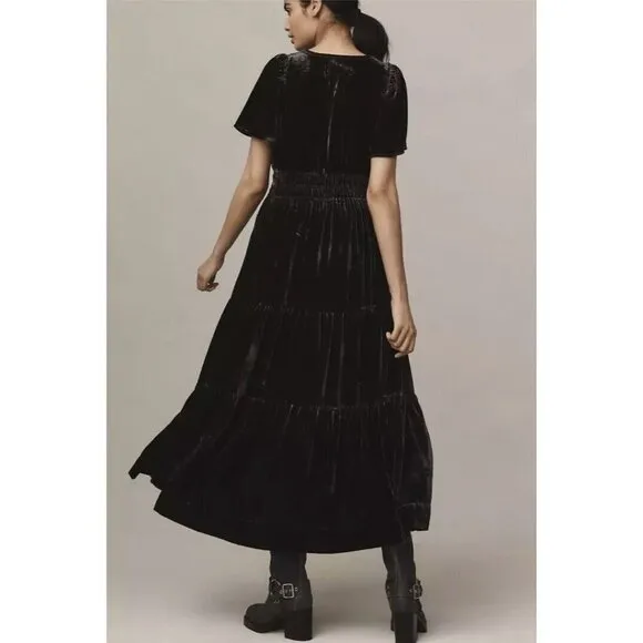 Anthropologie Somerset Dress Dark Gray Maxi Velvet Edition Sz XS Petite NEW XSP