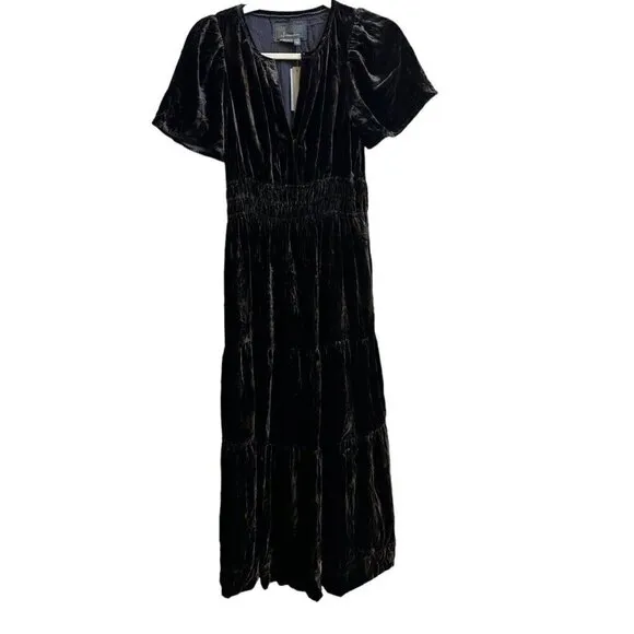 Anthropologie Somerset Dress Dark Gray Maxi Velvet Edition Sz XS Petite NEW XSP