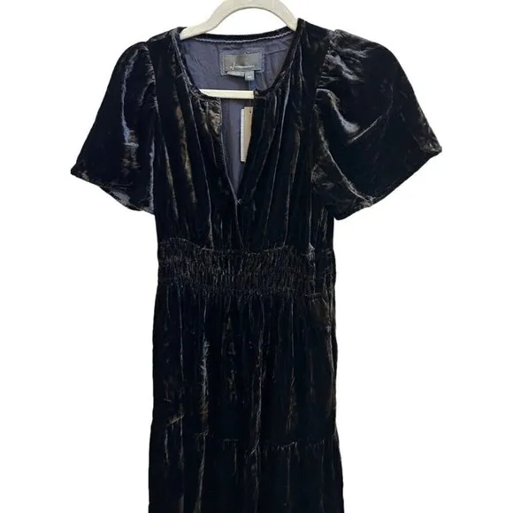 Anthropologie Somerset Dress Dark Gray Maxi Velvet Edition Sz XS Petite NEW XSP