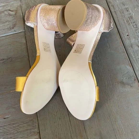 Anthropologie Jeffrey Campbell Madison Heeled Sandals Pink metallic Gold Sz 9