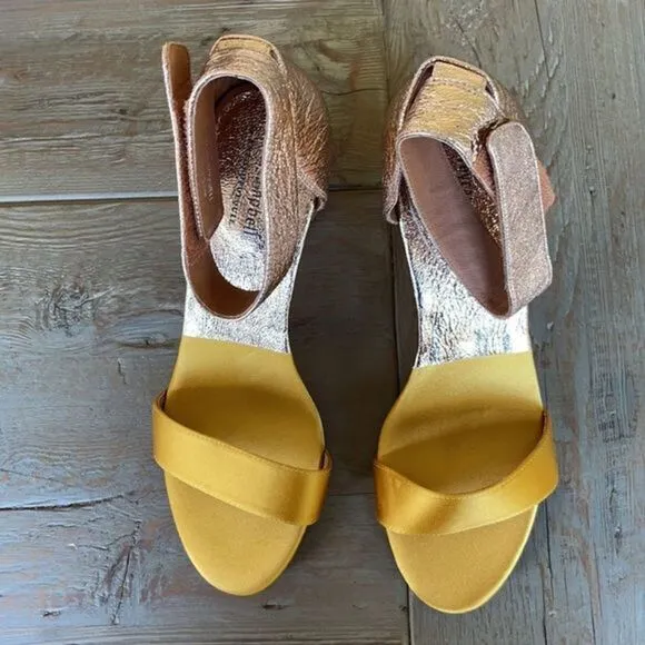 Anthropologie Jeffrey Campbell Madison Heeled Sandals Pink metallic Gold Sz 9