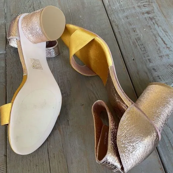 Anthropologie Jeffrey Campbell Madison Heeled Sandals Pink metallic Gold Sz 9