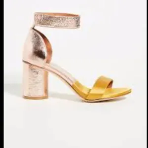 Anthropologie Jeffrey Campbell Madison Heeled Sandals Pink metallic Gold Sz 9